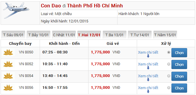 Vé máy báy Côn Đảo Sài Gòn của Vietnam Airlines