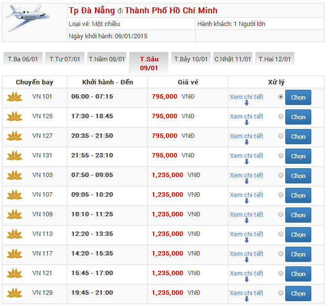 Vé máy báy Đà Nẵng Sài Gòn của Vietnam Airlines