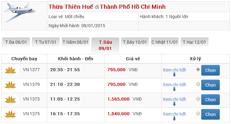 Vé máy báy Huế Sài Gòn của Vietnam Airlines