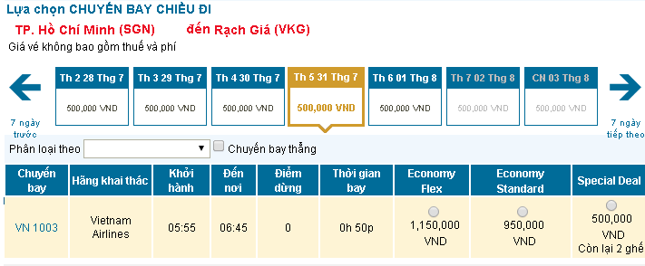 Vé máy bay đi Rạch Giá