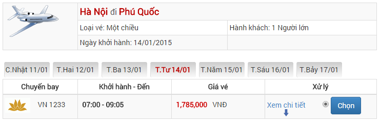 Vé máy báy Hà Nội Phú Quốc của Vietnam Airlines