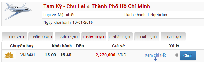 Vé máy báy Tam Kỳ Sài Gòn của Vietnam Airlines