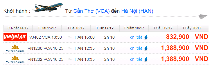 Vé máy bay Cần Thơ Hà Nội giá rẻ