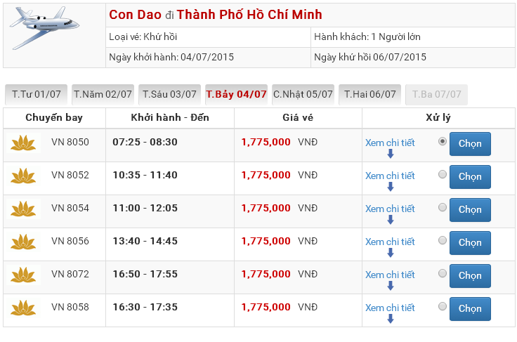 vé máy bay Côn Đảo Sài Gòn
