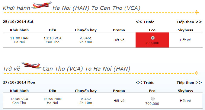 Vé máy bay Hà Nội Cần Thơ giá rẻ