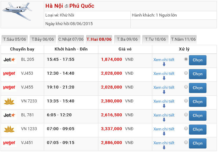 Vé máy bay Phú Quốc đi Hà Nội