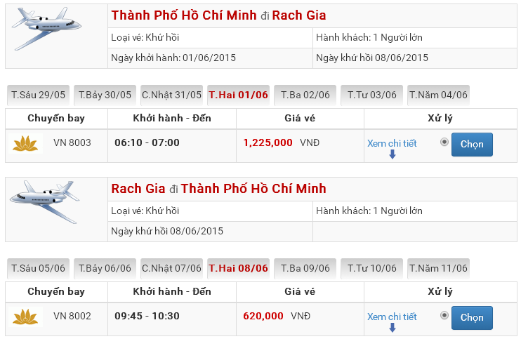 vé máy bay Sài Gòn Rạch Giá