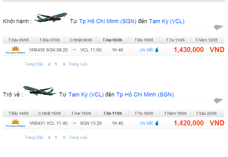 Vé máy bay Chu Lai Hà Nội giá rẻ