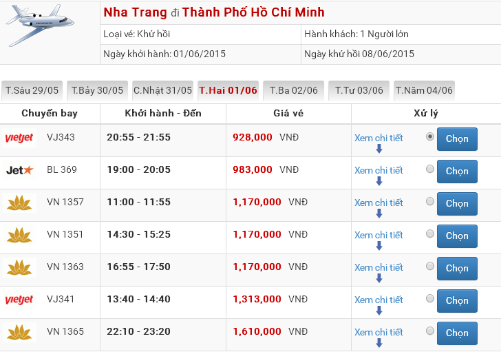 vé máy bay Nha Trang Sài Gòn