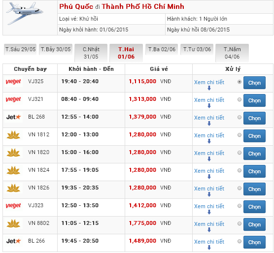 vé máy bay Phú Quốc Sài Gòn