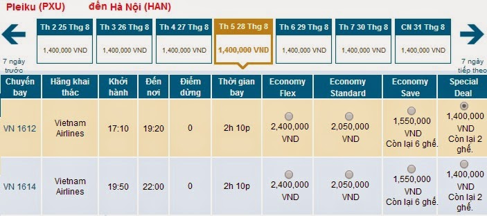 vé máy bay Pleiku Hà Nội