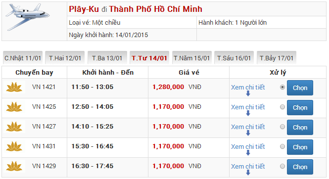 Vé máy bay Pleiku Sài Gòn giá rẻ