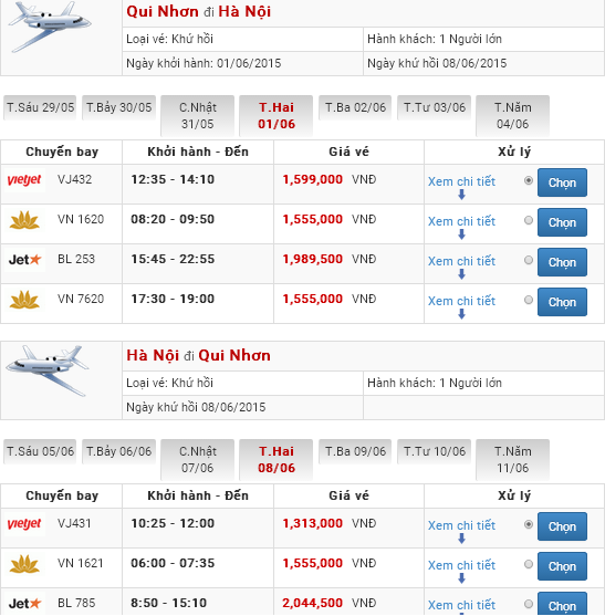 vé máy bay Quy Nhơn Hà Nội