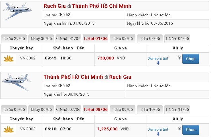 vé máy bay Rạch Giá Sài Gòn