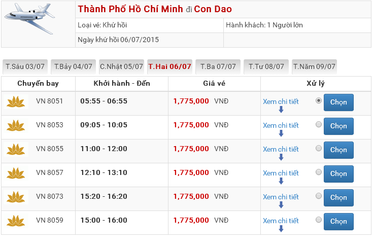 vé máy bay Côn Đảo Sài Gòn