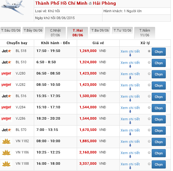 vé máy bay Hải Phòng Sài Gòn