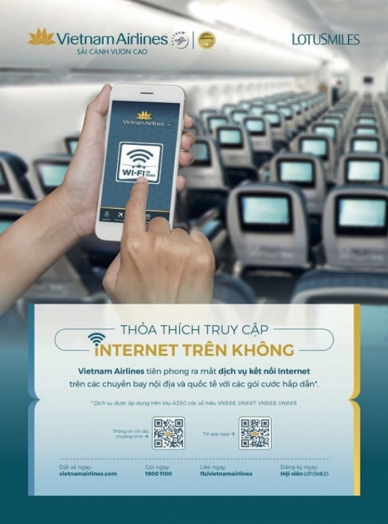 Đã có wifi phục vụ trên các chuyến bay của Vietnam Airlines