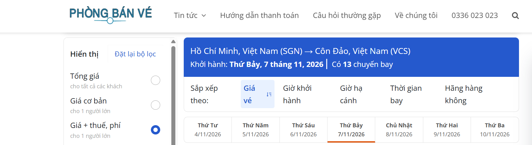 giao diện phòng bán vé Côn Đảo